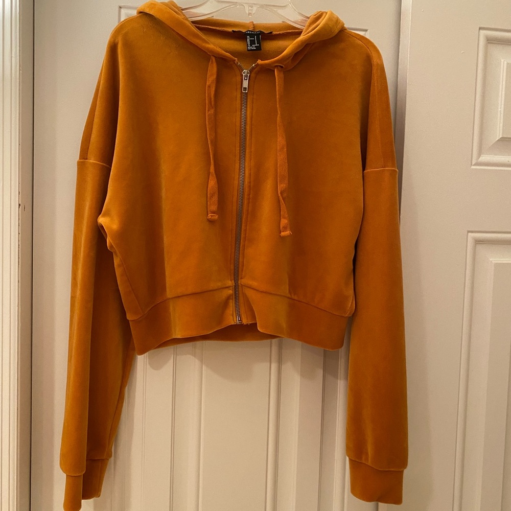 Velvet cropped zip up hoodie